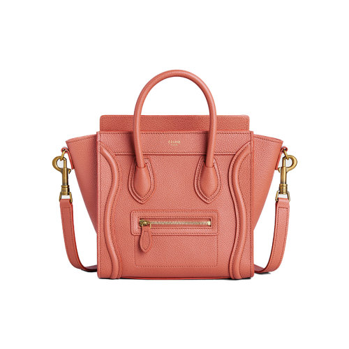 CELINE/赛琳 22新款NANO LUGGAGE系列 女士陶红色粒面小牛皮拉链开合肩背手提笑脸包189243DRU.18TA