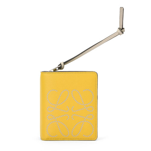 LOEWE/罗意威 20  Brand系列 女士芥末色/淡燕麦色经典小牛皮徽标拉链钱包0010593069