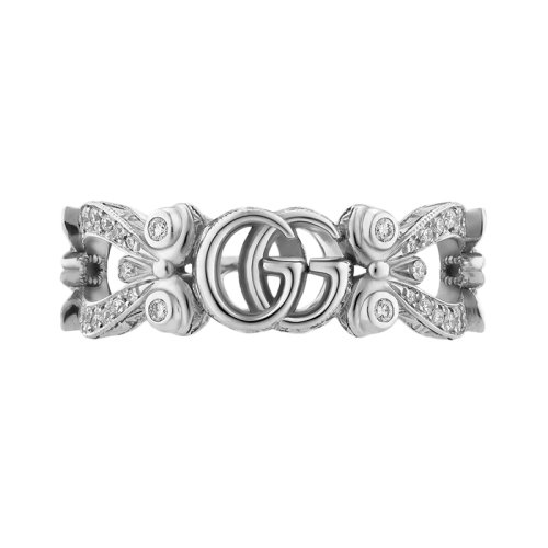 GUCCI/古驰 Gucci Flora 双G和花朵细节镶有钻石18K金白金戒指 629828J85689066
