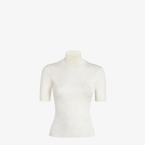  FENDI芬迪 22年秋冬 女士 针织衫 白色人造丝和棉质毛衣 FZX813AJFEF0ZNM