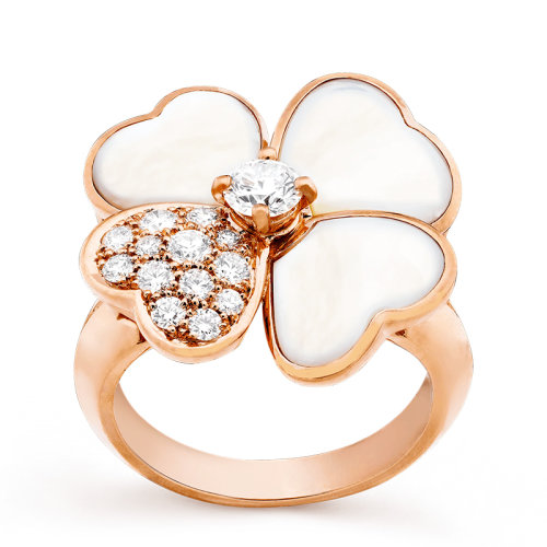 Van Cleef & Arpels/梵克雅宝 经典Cosmos系列 18k金玫瑰金镶嵌钻石白珍珠母贝四叶草中号戒指VCARO51Y00
