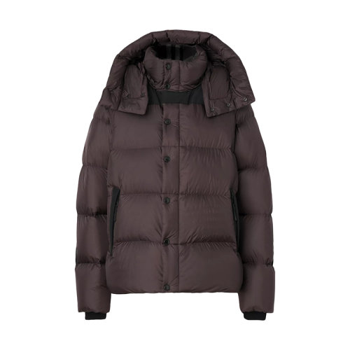 BURBERRY/博柏利 22年早春新款 男士深泥炭棕色尼龙混纺可拆式衣袖连帽羽绒服80438481