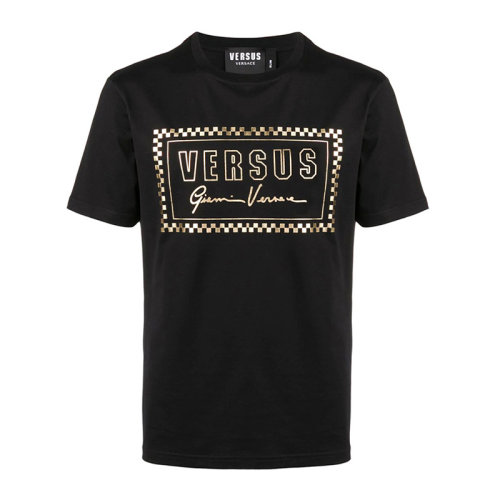 VERSACE 范思哲 黑色棉男士 服装  黑色圆领字母LOGO印花棉质T恤 男士短袖T恤