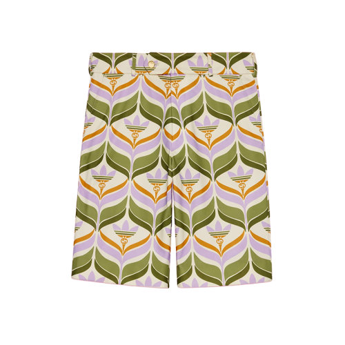 GUCCI/古驰 22年秋冬新款 adidas联名系列 男士绿色/象牙白色聚酯纤维面料老花印花短裤?696657ZAJOU3531