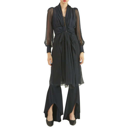 19年春夏款nisiss/怡夕堆褶开襟垫肩收腰连衣裙女士连衣裙