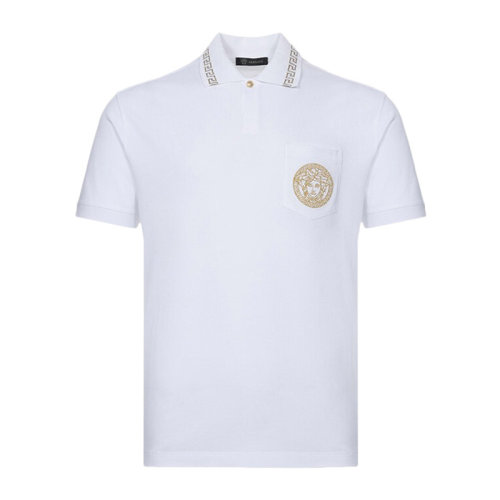 VERSACE/范思哲 男士白色棉质经典美杜莎头像印花希腊回纹装饰翻领短袖上衣T恤Polo衫 A79251-A223004-A93A