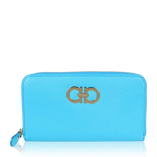 Salvatore Ferragamo/菲拉格慕 女士天蓝色字母徽标长款钱包 22-B300-656493（99新未使用）