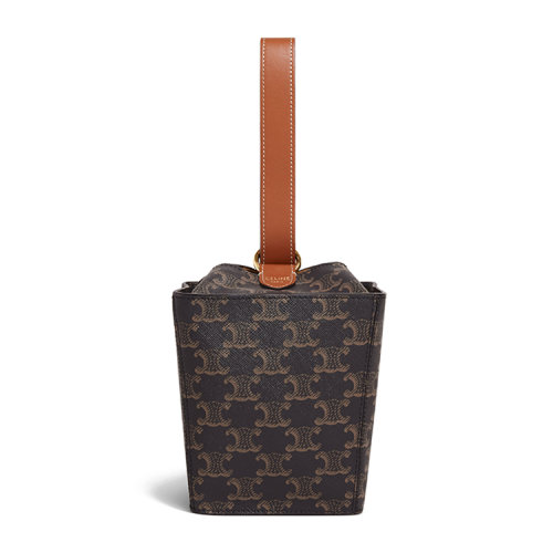 CELINE/赛琳  新款STRAP BOX系列 女士黄褐色凯旋老花配皮盒子手提包197142BZJ04LU