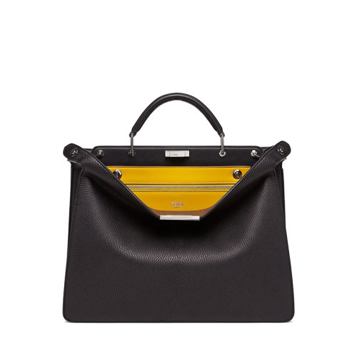 FENDI/芬迪  PEEKABOO ISEEU系列 男士中号黑色小牛皮旋转式门扣单肩斜挎手提包7VA529AFC3F1EGX