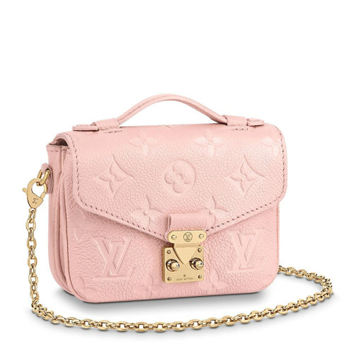 Louis Vuitton/路易威登 22春夏新款METIS系列 女士MICRO粉色老花压印皮革金扣金链单肩斜跨链条包M81389