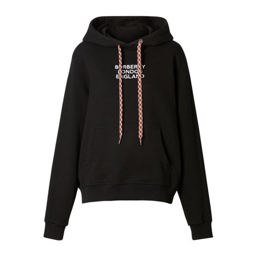 BURBERRY/博柏利 女装 服装 黑色棉质连帽字母装饰宽松短款 女卫衣 8019990