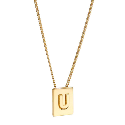 CELINE/赛琳 经典款ALPHABET系列 男女同款金色饰面黄铜字母U坠饰项链46N0U6BRA.35OR