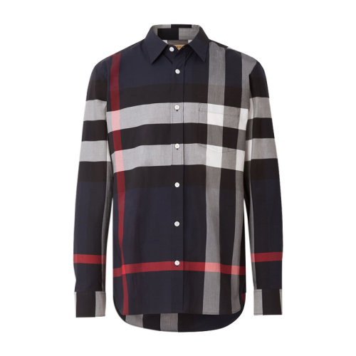 Burberry 博柏利 巴宝莉 男士 服装  翻领格纹弹力棉衬衫 男士长袖衬衫