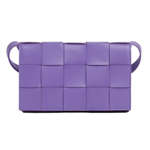 Bottega Veneta/葆蝶家 22新款 CASSETTE系列 女士紫色羔羊皮双面正交编织单肩豆腐包578004VMAY15311