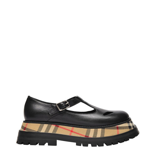 BURBERRY/博柏利 巴宝莉女鞋 松糕鞋 女士黑色皮革时尚格纹低帮休闲运动鞋 80381811
