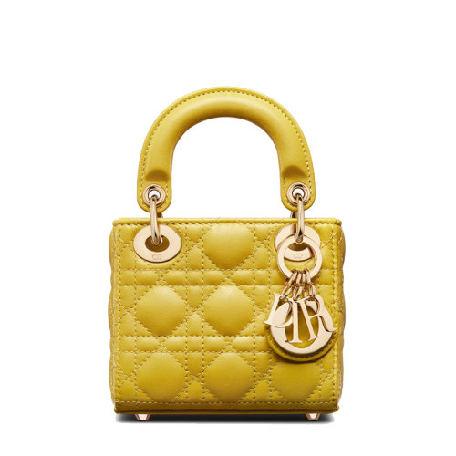 DIOR/迪奥 22春夏新款LADY DIOR系列 女士超迷你芥末黄色藤格纹羊皮革单肩斜挎手提戴妃包S0856ONGE_M27Y