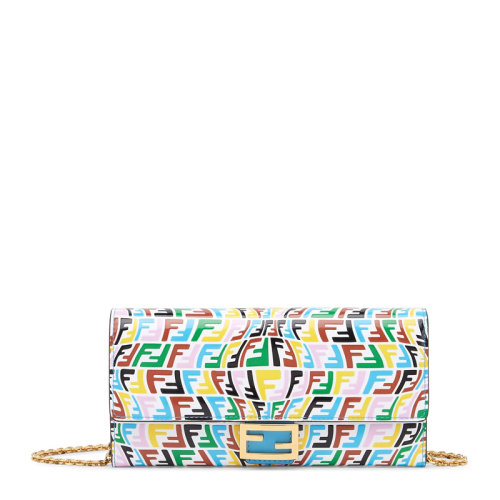 FENDI/芬迪 Baguette系列女士彩色牛皮革经典拼色双F字母徽标印花装饰长款单肩包链条包手拿包风琴包钱包女包 8M0365-AGKS-F1EXO