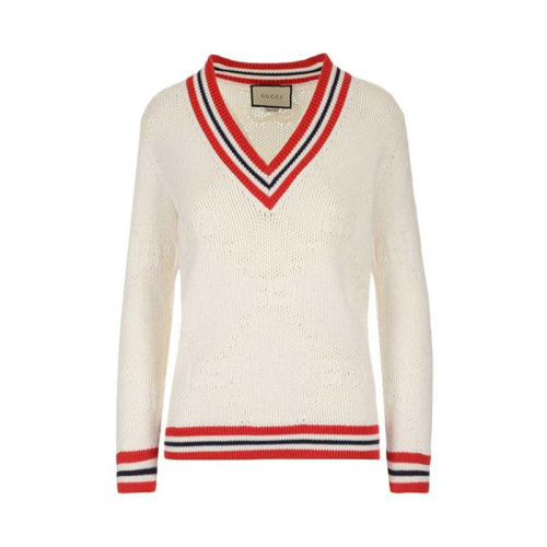 GUCCI/古驰 古奇女装 女士 白色条纹V领条纹针织套衫 579815 XKARR  HC0640