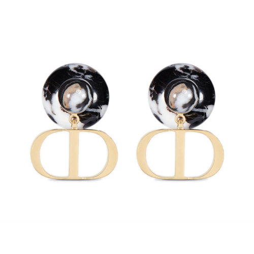DIOR/迪奥 22新款 女士金色饰面金属配黑色碧玉珠子字母吊饰耳环E2148TRIGM_D11N