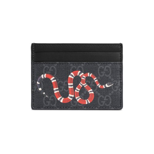 GUCCI/古驰  经典款GG Supreme男士珊瑚蛇印花黑灰色卡包