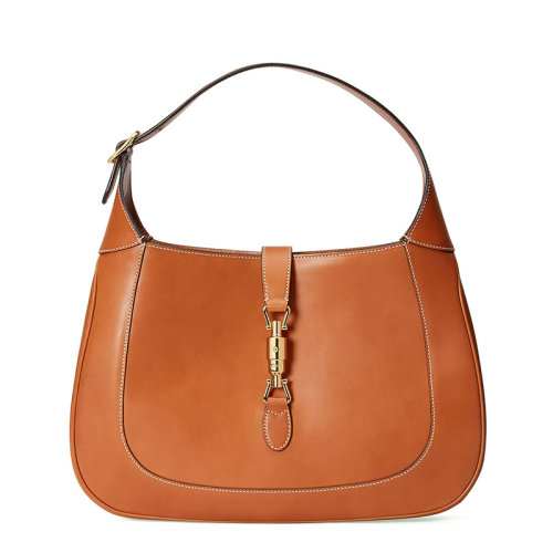 GUCCI/古驰 22新款Jackie 1961系列 女士中号棕色皮革金扣配可拆卸肩带单肩斜跨手提包636712UN50G2176