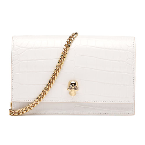 Alexander McQueen/亚历山大麦昆21新品骷髅徽标牛皮革翻盖单肩包链条包6130881HB0