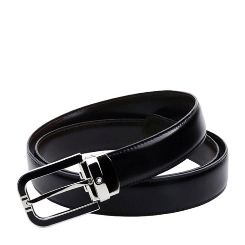 MontBlanc/万宝龙 男士黑色牛皮椭圆马蹄形针扣腰带商务休闲皮带 可裁剪 109740