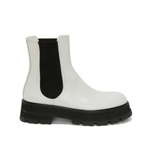 Alexander McQueen/亚历山大麦昆 22年秋冬新款 Rave系列 女士象牙色/黑色牛皮革切尔西靴短靴700077WIC629360