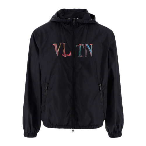 Valentino/华伦天奴 男士蓝色尼龙经典字母徽标印花装饰长袖上衣防风夹克外套 VV3CI368-710-20J