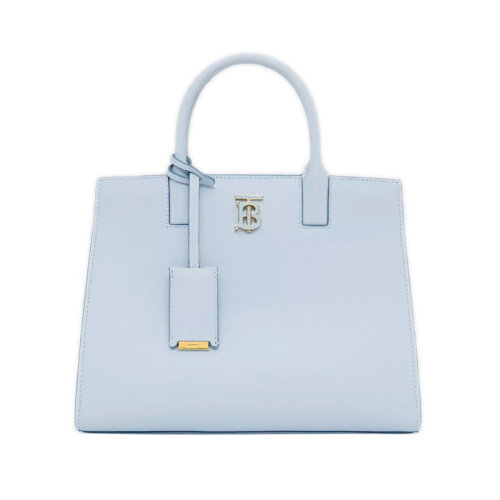 BURBERRY/博柏利 22新款 女士浅蓝色粒面皮革开盖磁扣开合皮革提手拆卸调节肩带字母抛光金属配件单肩斜挎手提包80584361