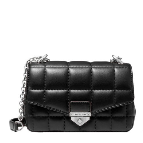 【高圆圆同款】Michael Kors/迈克·科尔斯 SoHo小号女士黑色绗缝羔羊皮经典金属字母徽标装饰推锁开合单肩包斜挎包链条包女包 30H0S1SL1T-BLACK