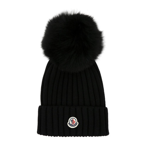 Moncler/蒙克莱 女士罗纹羊毛徽标拼贴绒球时尚毛线帽针织帽套头帽保暖帽帽子3B70201-A9327多色可选