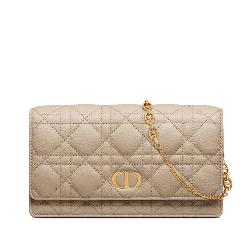 DIOR/迪奥 22新款Caro系列 女士自然色藤格纹柔软小牛皮CD金扣配可拆卸金链单肩手提手拿链条包S5134UWHC_M116