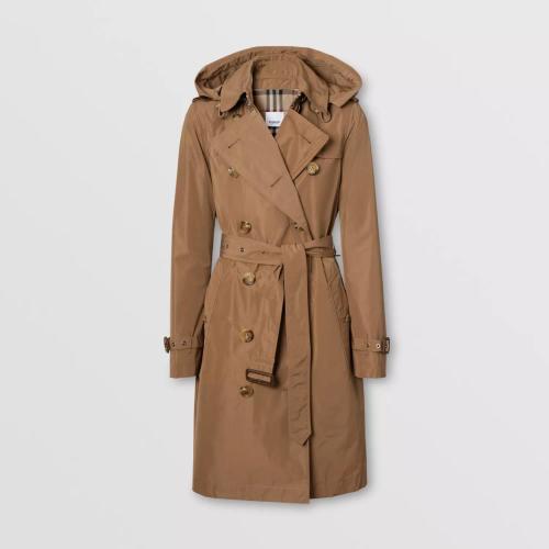  BURBERRY 22年秋冬 女士 可拆式连帽形状记忆塔夫绸 Trench 风衣 80335211 预定商品1-3周发货