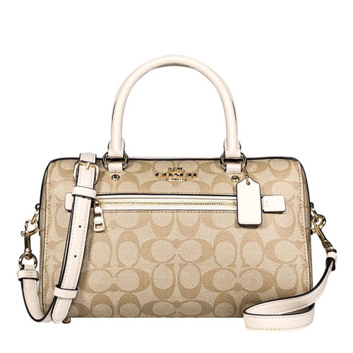 【奥莱款】COACH/蔻驰 女士拼色PVC/配皮经典印花波士顿桶包手提包单肩包斜挎包女包 F83607多色可选