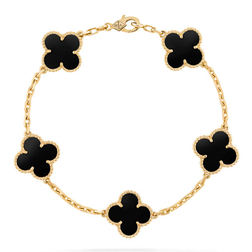 Van Cleef & Arpels/梵克雅宝 经典款Vintage Alhambra复古黑色玛瑙五颗四叶草手链 VCARA41300