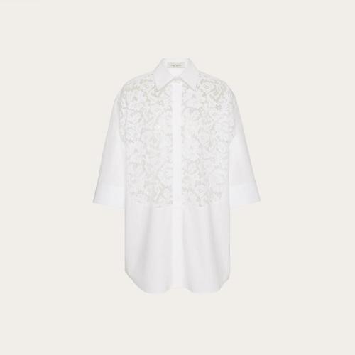  VALENTINO华伦天奴 22年秋冬 女士 短袖衬衫 CHEMISE EN POPELINE DE COTON ET GUIPURE WB3AB2 预定商品1-3周发货