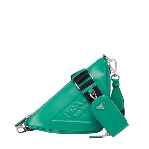 PRADA/普拉达 22年新款 女士芒果绿色徽标压纹小袋银扣单肩包1BH0_2BYA_F0458_V_BRO