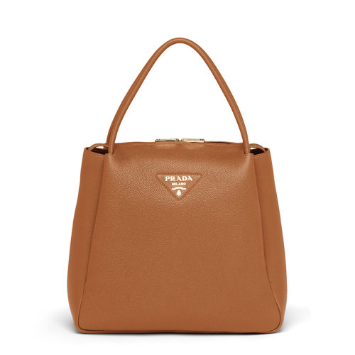 PRADA/普拉达 经典款 女士中号干邑色鹿皮饰有经典三角徽标金扣拉链开个单肩手提包1BC142_2DKV_F0046_V_OOO