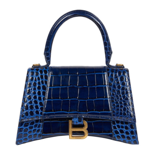 Balenciaga/巴黎世家 Hourglass系列女士纯色闪亮鳄鱼纹压花牛皮B字金属徽标翻盖磁扣开合单肩包斜挎包手提包沙漏包女包 593546-1LRGM 多色可选