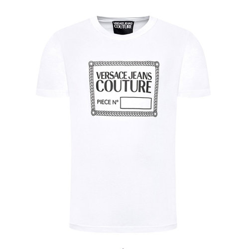 VERSACE JEANS/范思哲牛仔 男士白色棉质经典字母徽标印花装饰圆领短袖上衣T恤 71GAHT13-GJ00T-003