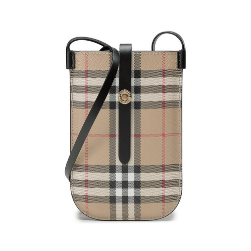 BURBERRY/博柏利 【22秋冬新款】 男女通用款织物配皮单肩斜挎包手机包手机保护套典藏米色Vintage格纹 80580071