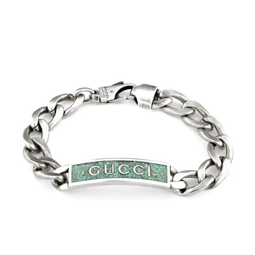 GUCCI/古驰 22春夏新款 925纯银灰绿色珐琅马衔索链徽标手链678712J84109071