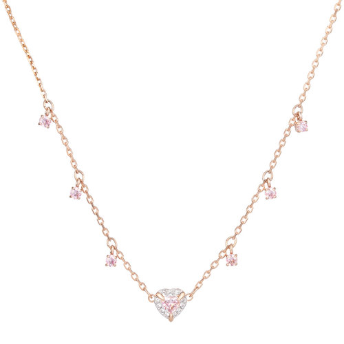 Swarovski/施华洛世奇 女士玫瑰金色仿水晶浪漫爱意优雅别致多个爱心锁骨链项链 5464162