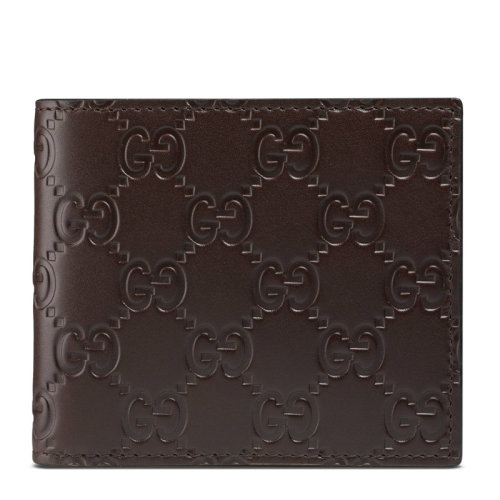 GUCCI/古驰 Signature系列 男士深咖色牛皮双G标志压花短款折叠钱包 男包365466-CWC1R-2140