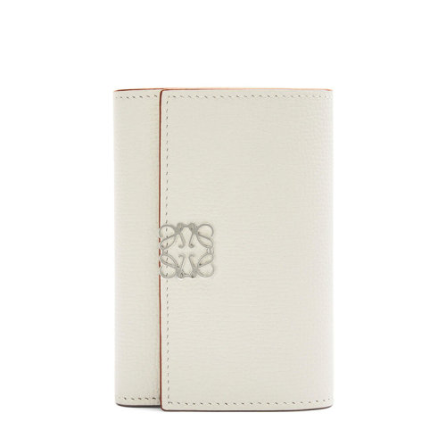 LOEWE/罗意威  女士鹅卵石纹幽灵白小牛皮徽标印花双折垂直钱包0010593606