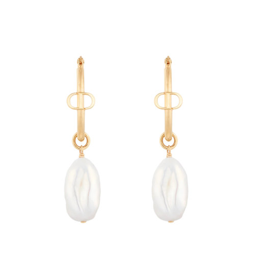 DIOR/迪奥 22新款PETIT CD系列 女士金色饰面金属挂钩开合白色珍珠装饰耳环E2053WOMFW_D301