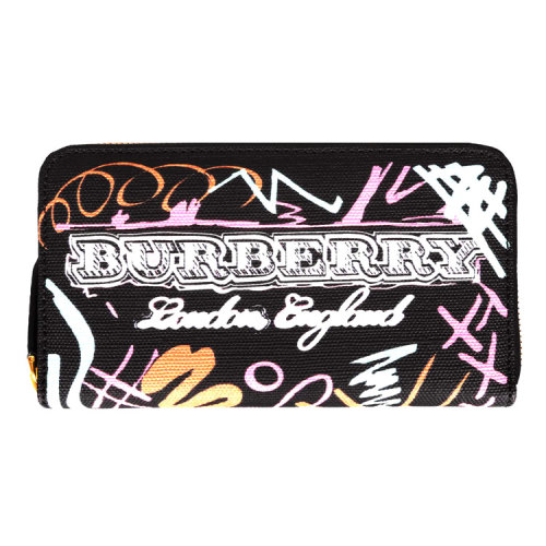BURBERRY/博柏利 巴宝莉钱包 女士黑色涂鸦时尚百搭长款拉链钱包 40661271