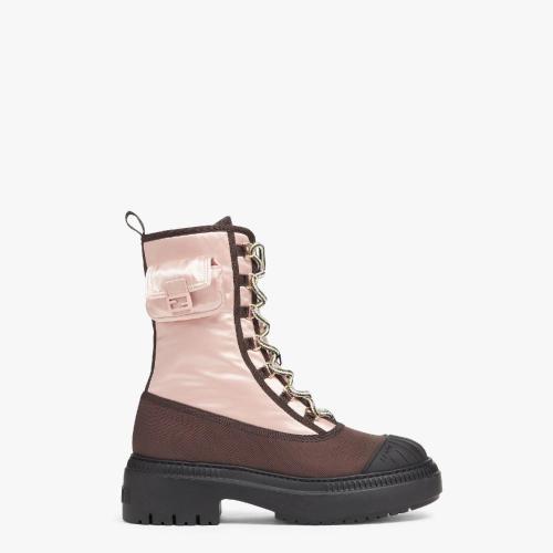  FENDI芬迪 22年秋冬 女士 短靴 粉红色尼龙机车靴 8T8381ALJ0F1JFW