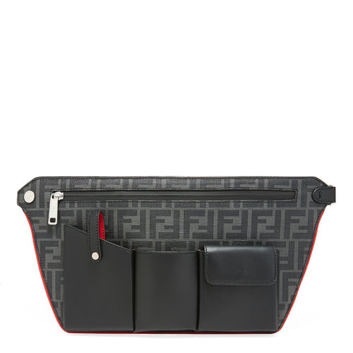  FENDI/芬迪 男士FF老花系列深灰色牛皮手拿包斜跨包 7VA459A80QF0P0N